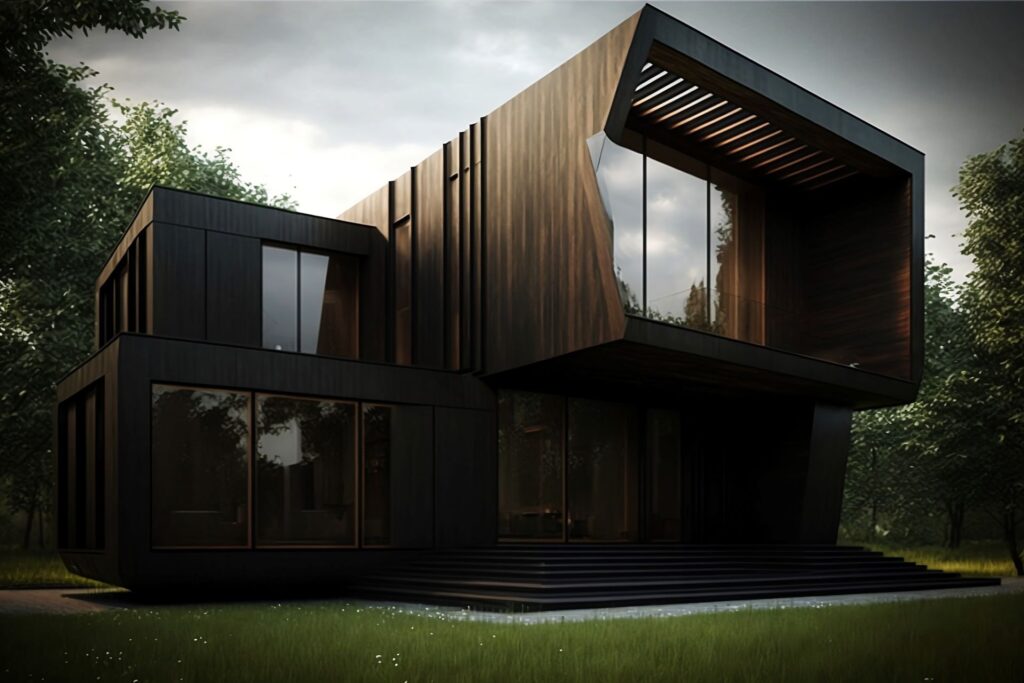 Modern house with dark wood paneling